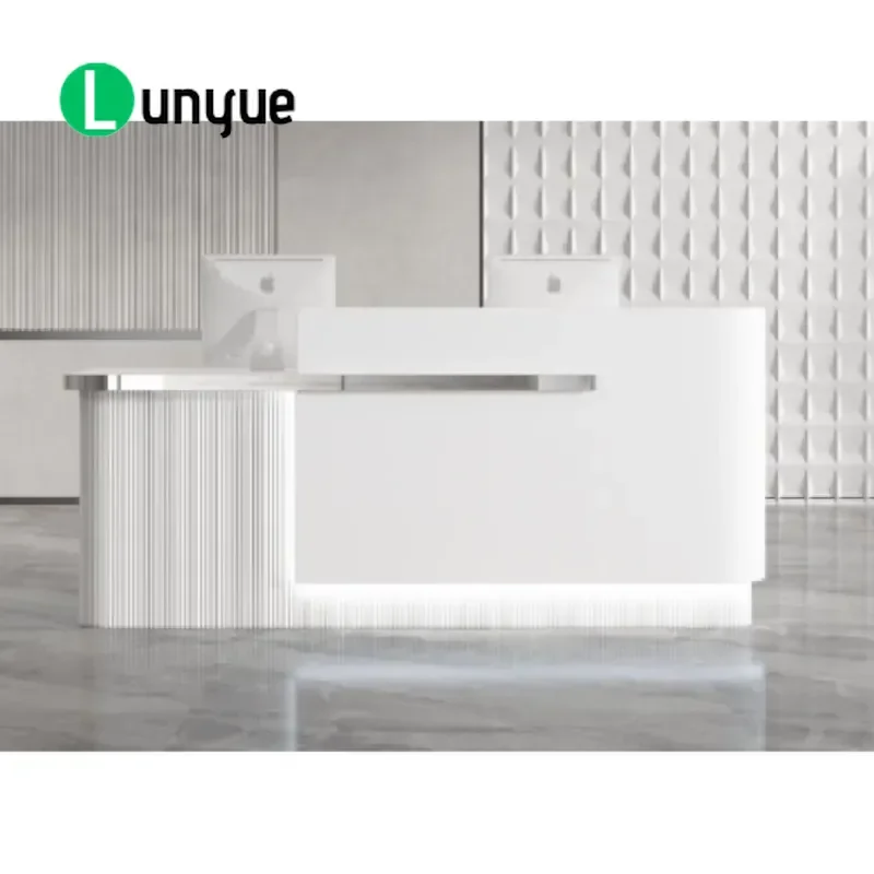 Curved White Wooden Front Desk Counter Small Reception Table for Beauty Furniture Modern Design Space Saving