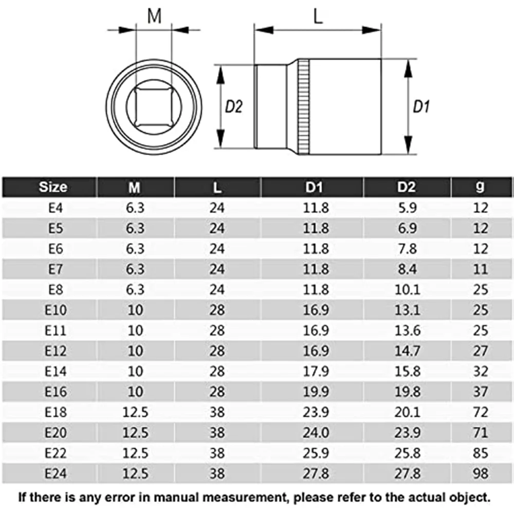 14PCS Female E Star Torx Socket Set E4-E24 E-Torx External Hex Socket Insert Nut Hex Socket Set Hand Tools Part