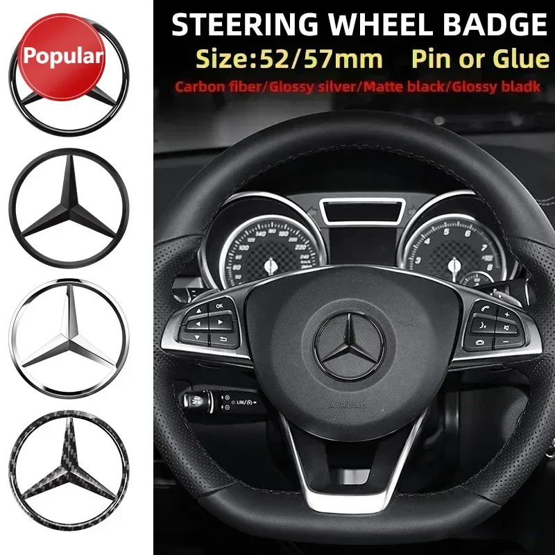 

# 1 шт., 52 мм, 57 мм, эмблема на руль автомобиля, наклейка, наклейки для Mercedes benz A B R G Class GLK GLA w204 W251 W463 W176