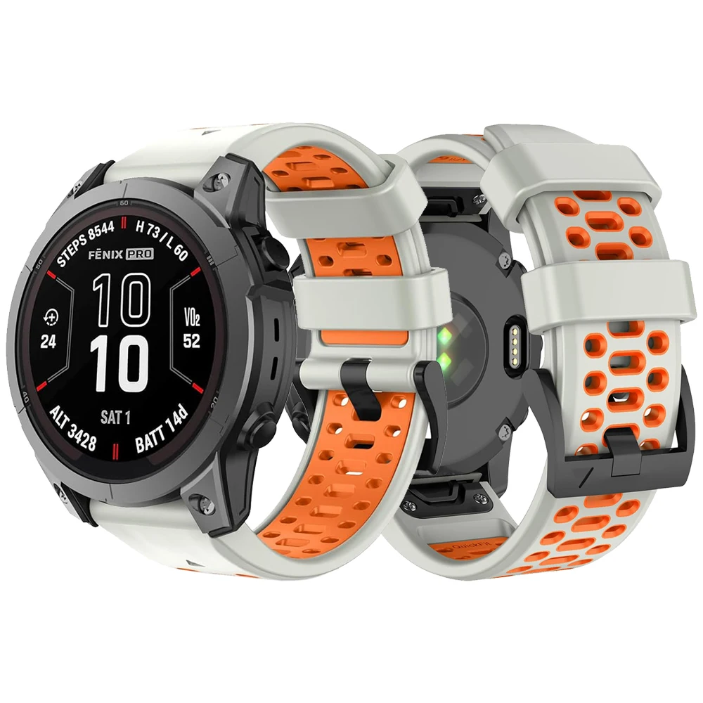 QuickFit 26mm 22mm Sport Two-Tone Silicone Strap For Garmin Fenix 7X 7 Pro 6X 6 5 5X Plus/Epix Gen 2 47mm 51mm/Tactix Watch Band