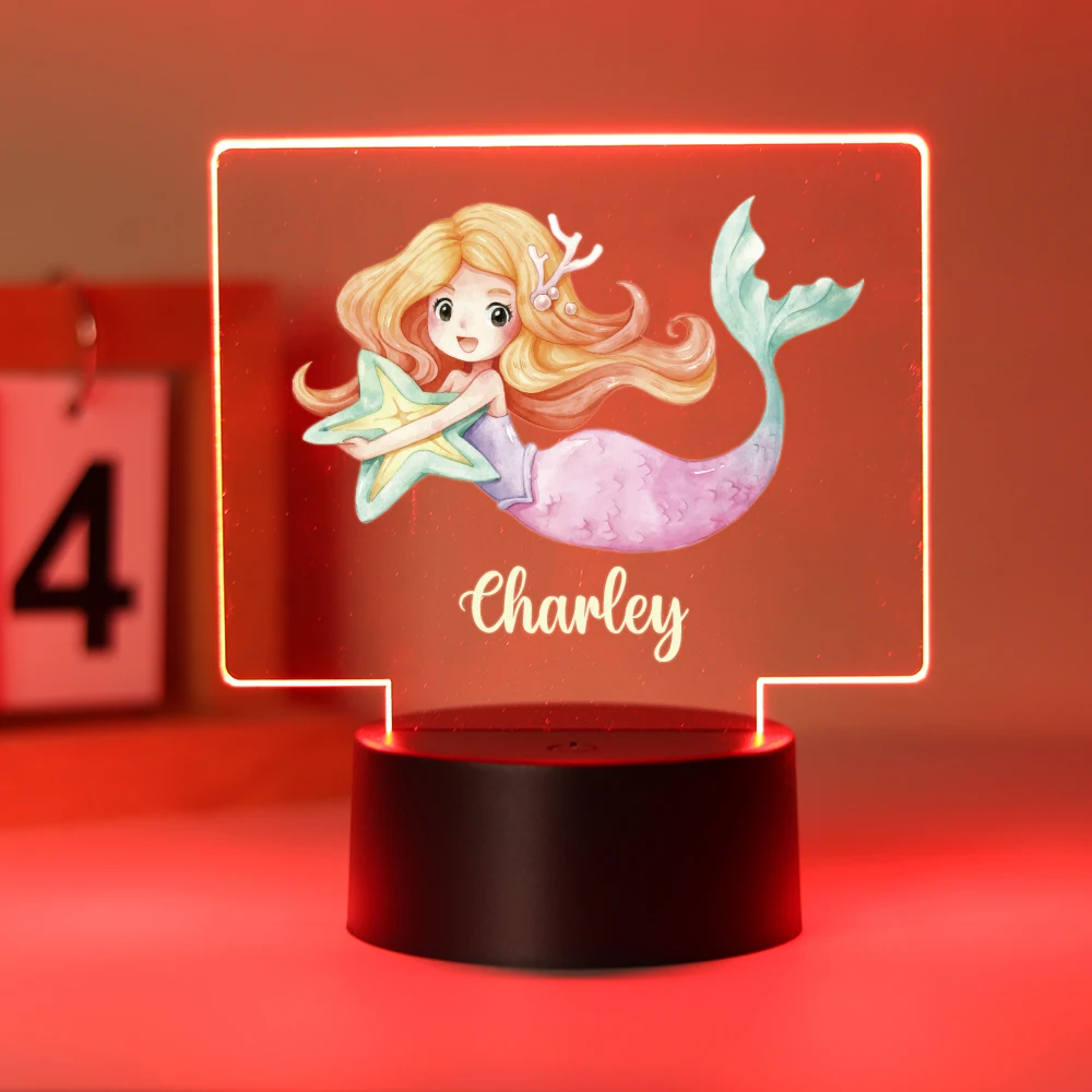 1PC Fashion Mermaid UV Print Personalized Name 3D Visual Night Lamp Led Night Light 3d Lamp Acrylic Led Night Lamp