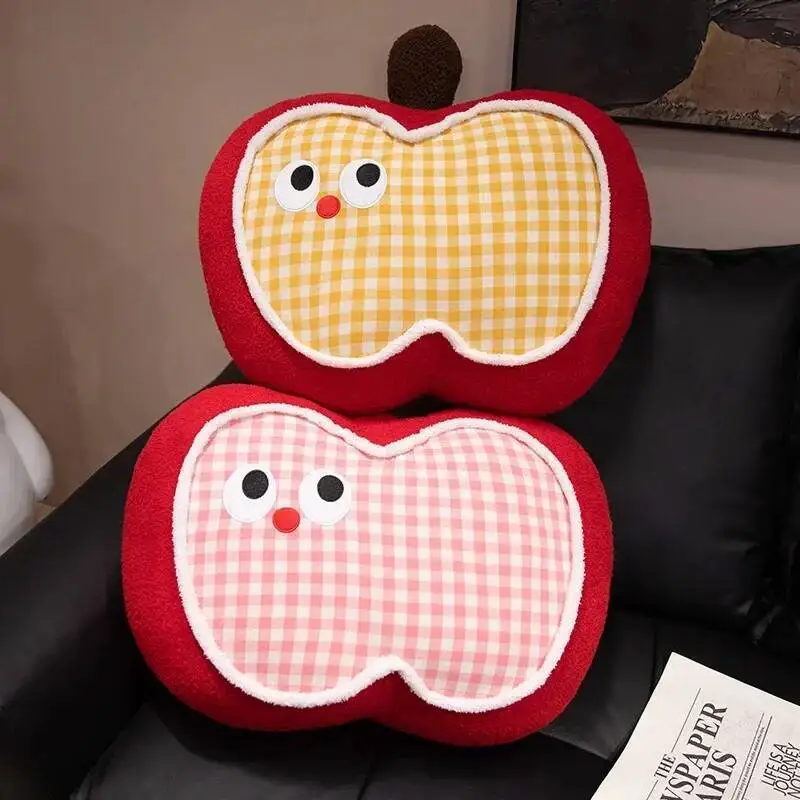 Squishy Apple Plush Toy Pillow Stuffed Soft Funny Fruit Check Apple Doll Cute Huggable Pillow Kids Christmas Birthday Gift
