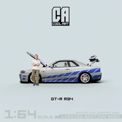 COOL ART 1:64 GT-R R34 Blue silver Fast and Furious Limited 3000 Diecast Model Car