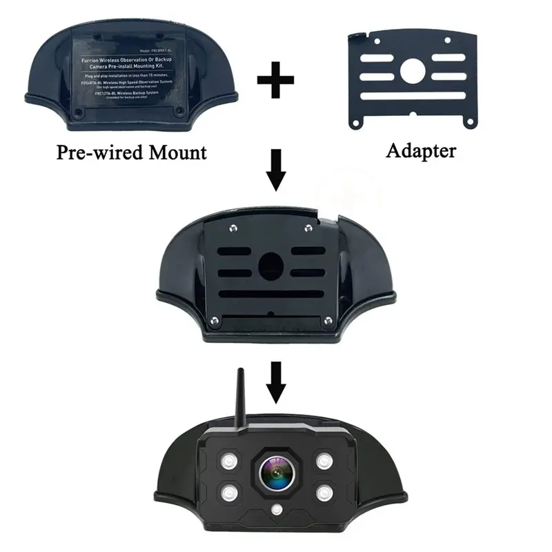 A93PHOT! Pre-Wired Mount Backup Camera Bracket Adapter Universal Fit For Furrion With Pig Tail Wire Plug Installation Kit
