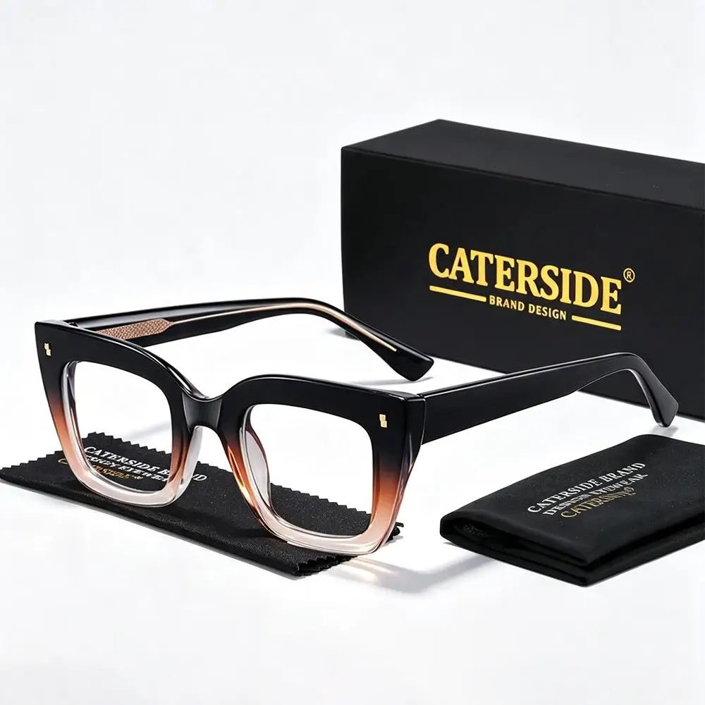 CATERSIDE Modische Damen-Katzenaugen-Brille mit Flachglas, Tr-90, Quadratischer Dicker Rahmen, Blaulichtfilter-Brille für Büro und Freizeit – Detail 10