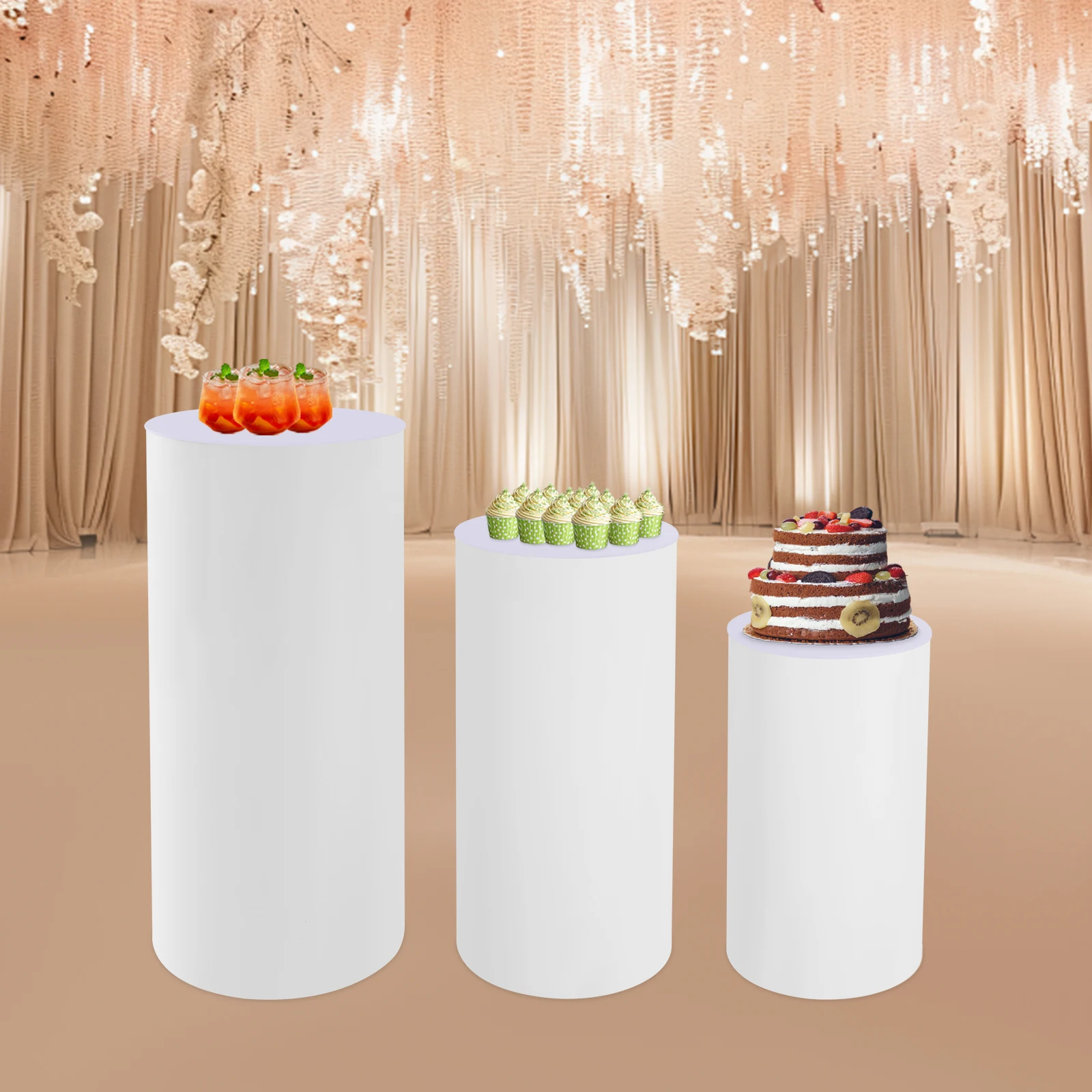 3pcs White Wedding Cake Columns Cake Display Stand,Shop Window Display Rack 0.8mm Thick Cylinder Body for Party Decorations