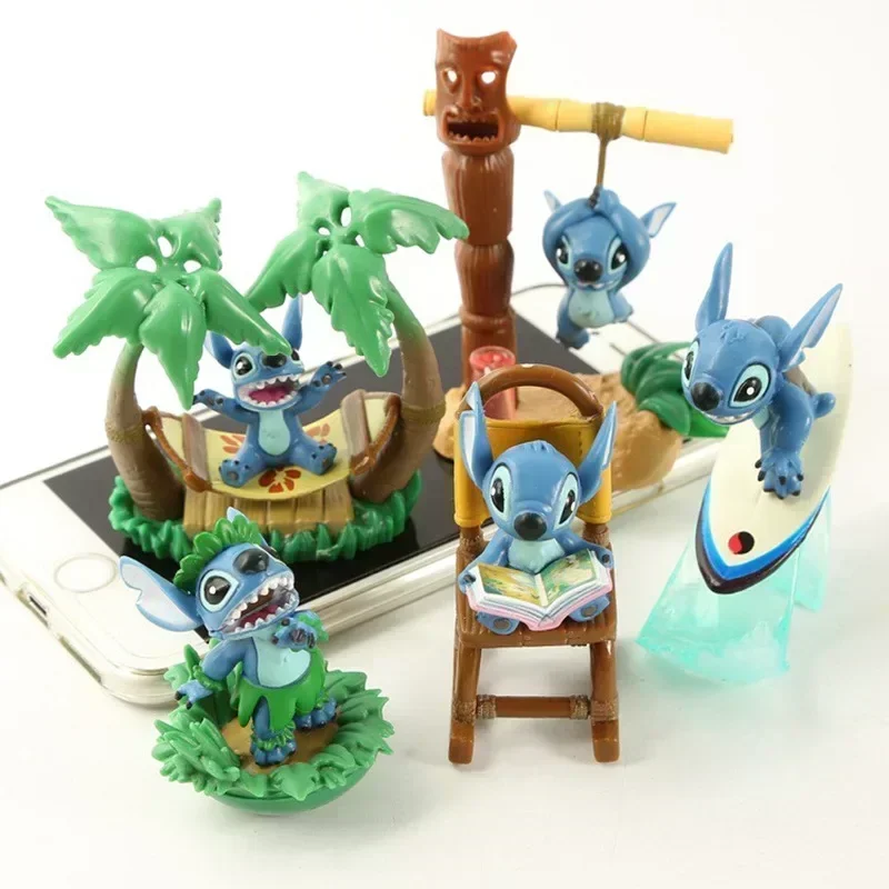 5-7cm 5pcs/set Disney Cartoon Figure Stitch Hawaiian Scene Desktop Pvc Model Ornaments Toy Collection Children Birthday Gifts