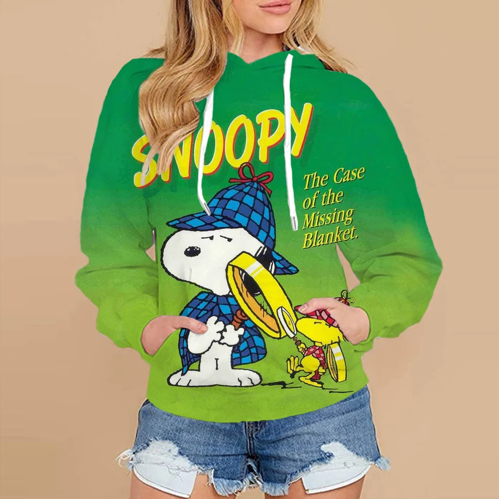 Snoopy Kawaii Cartoon Print Hoodie for Women Soft Casual Loose Sportwear Female Sweatshirt Warm Fleece Ladies Clothes 2024