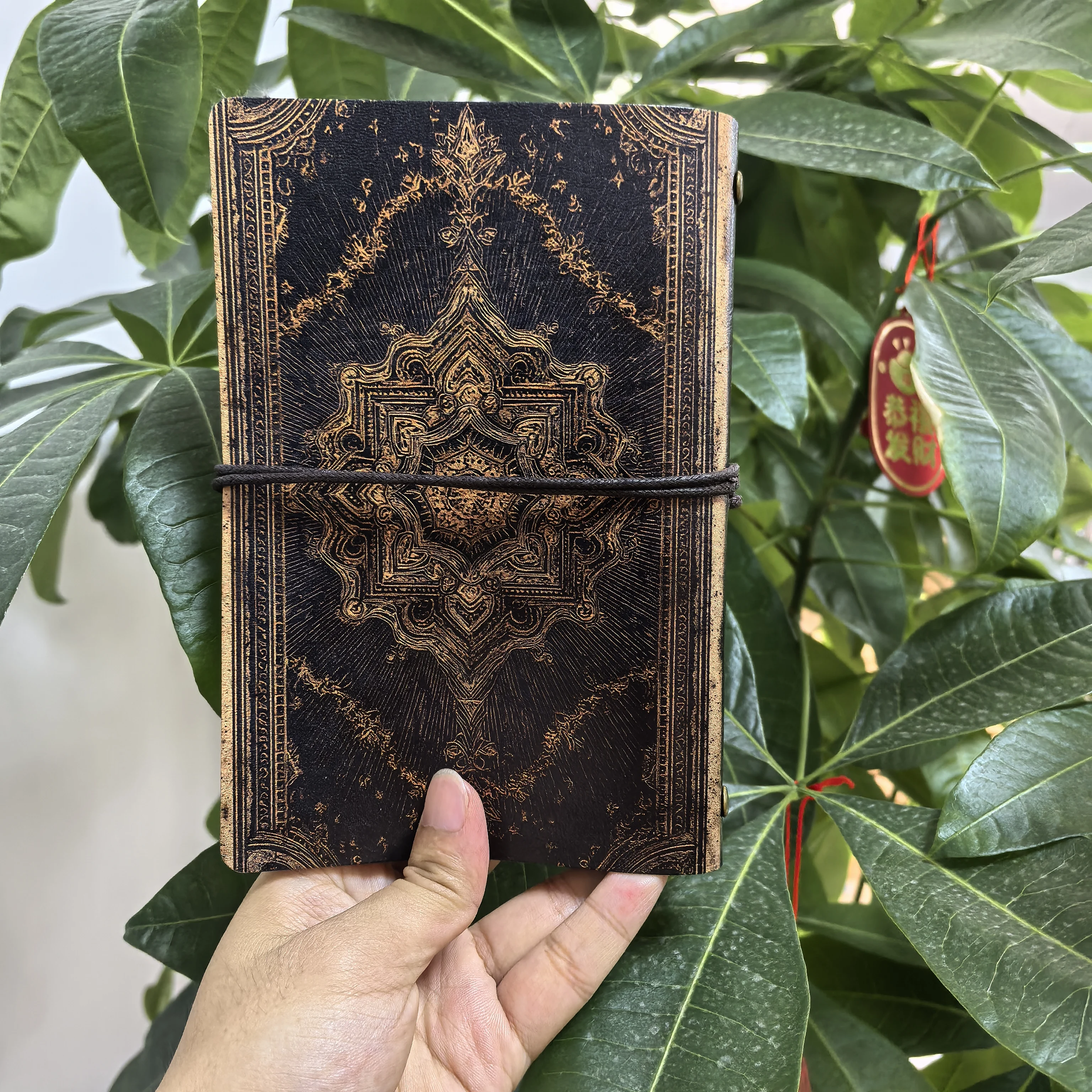 Gothic Embossed Leather Travel Journal, Aesthetic Handmade Notebook, Refillable A6 Diary for School, Office & Witchcraft Gift