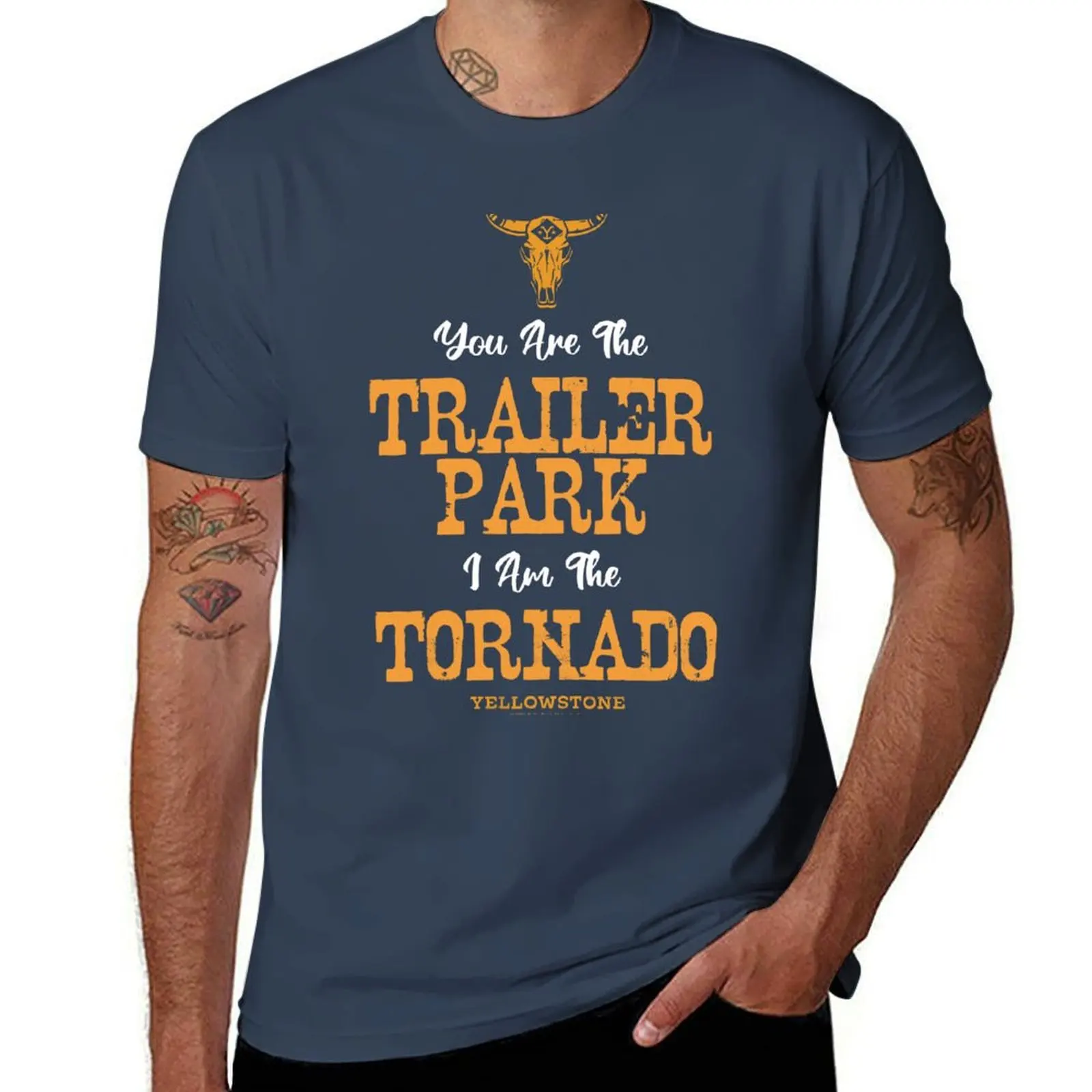 Yellowstone You're The Trailer Park I'm the Tornado Distressed Logo T-Shirt Short sleeve tee customs mens plain t shirts