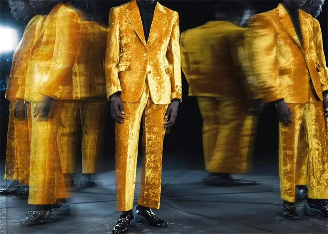 Set di abiti da uomo in velluto giallo formale per giacca da sposa smoking da sposo 2 pezzi Blazer + pantaloni abito da ballo su misura cappotto maschile