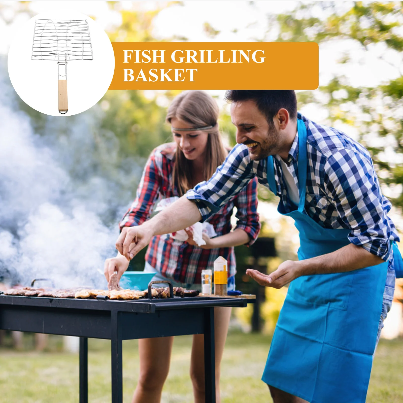 

Fish Grill Basket Bbq Handle Iron Grill Rack Smooth Surface Outdoor Camping Picnic Barbecue Meat Vegetable Grilling Clip Mesh