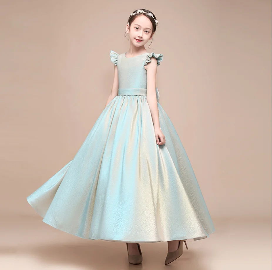 

Elegant Flower Girl Dresses Simple Satin Ball Gown For Kids Birthday Party Dress With Bow Princess Beauty Pageant Wear