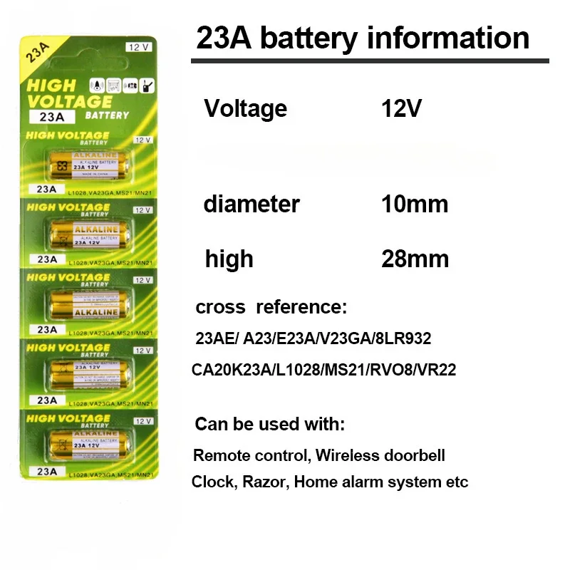 2PCS 23A 12V Alkaline Battery 58mAh A23 E23A L1028 for Remote Control Toys Car Keys Doorbells GP23A K23A V23GA RV08 LRV08