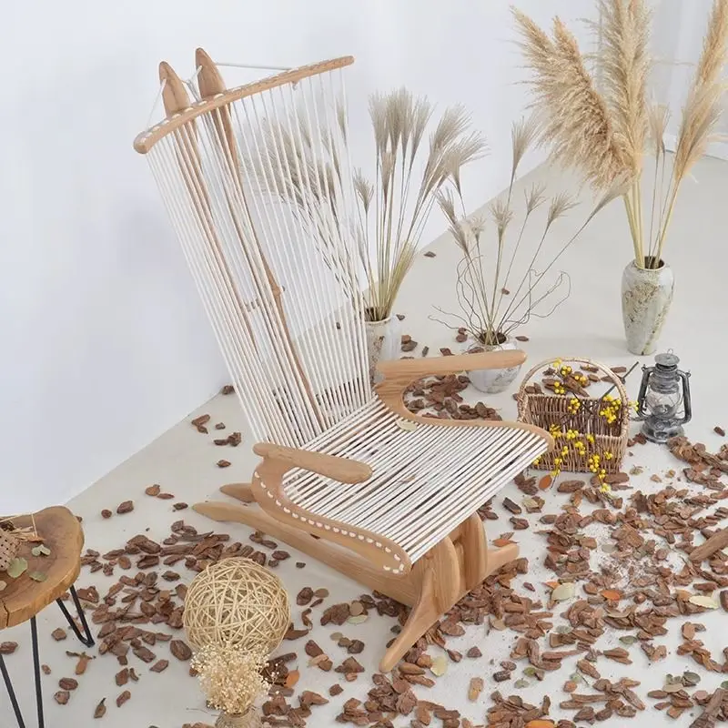 Quiet wind leisure chair, home  sailing deck chair Internet celebrity ash wood rope leisure chair