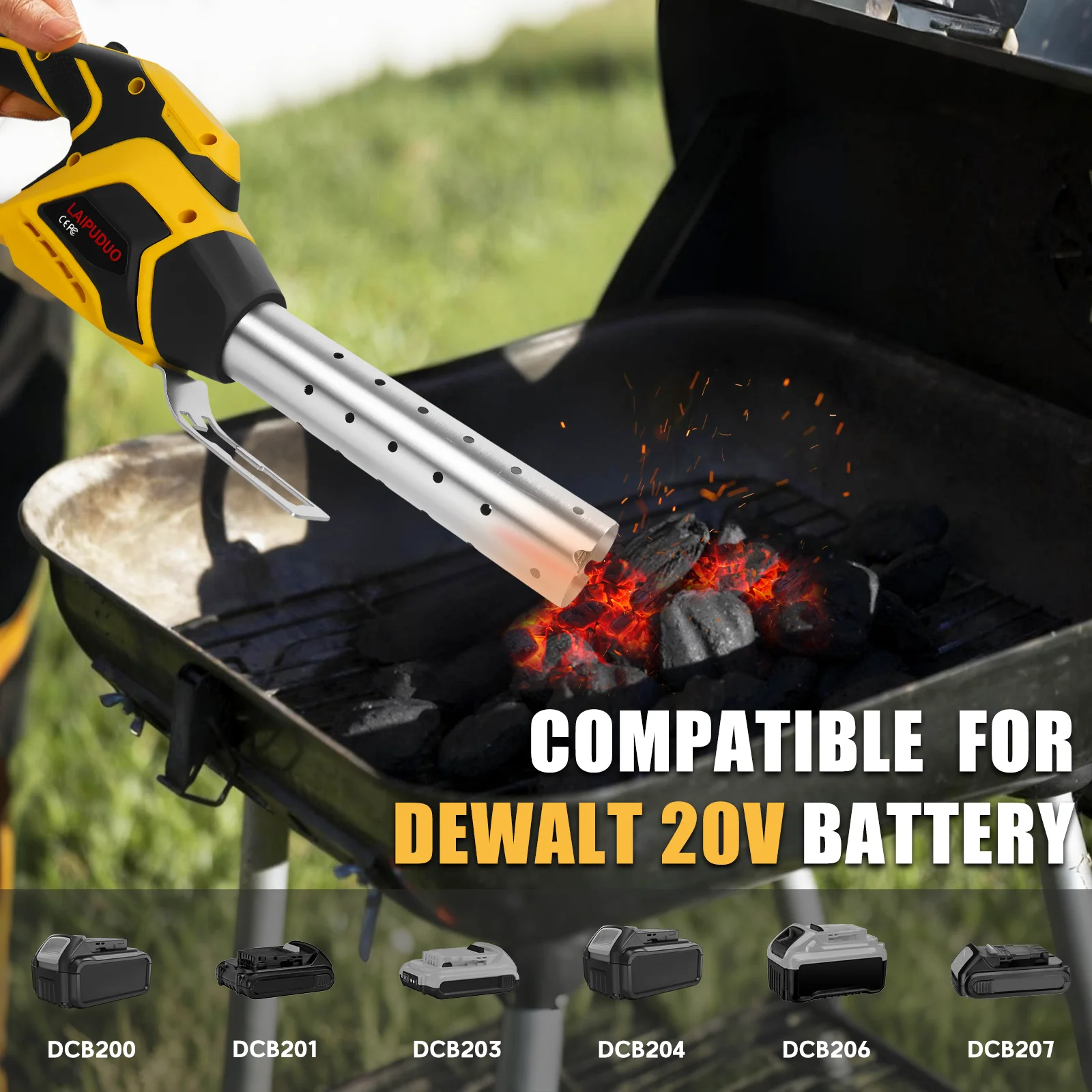 Electric Charcoal Lighter Wireless Igniter Hot Air Camping Fire Starter Blower Cordless Outdoor Tools For Dewalt 20V Battery Pin