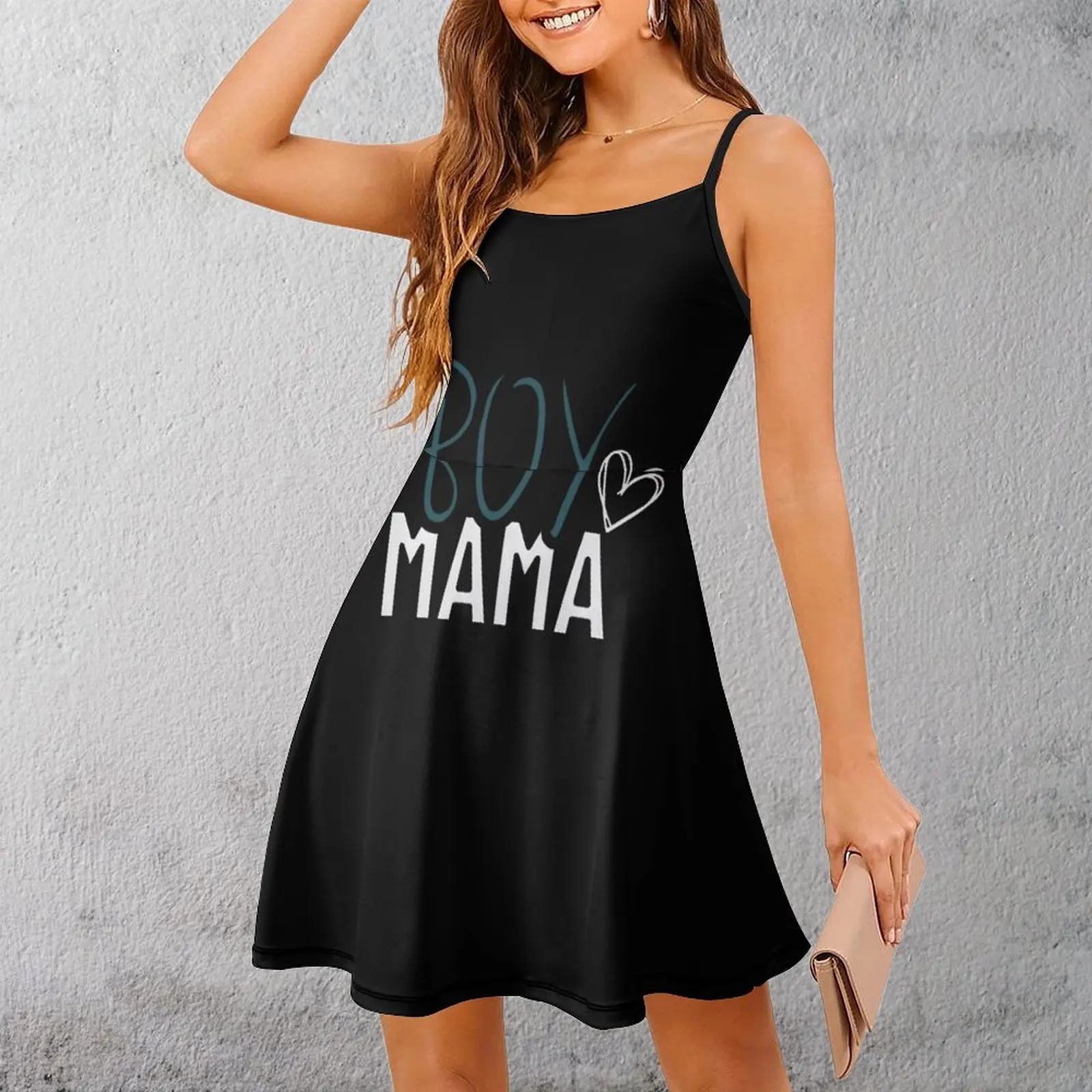 

Boy Mama Heart Design Women's Sling Dress Premium Sexy Woman's Clothing Humor Graphic Clubs Strappy Dress