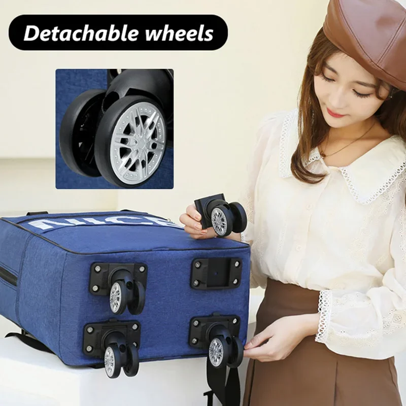 Portable Travel Bag On Wheels Rolling Large Capacity Roller Foldable Trolley Suitcase With Universal Wheels Travel Backpack