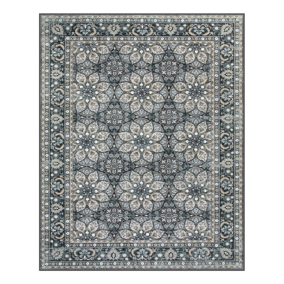 Vintage Oriental Floral Blue Rug Transitional Moroccan Carpet for Living Room Bedroom Home Decor Hallway Anti-slip Floor Mat