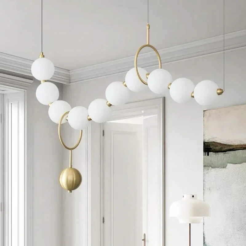 Modern Minimalist Necklace Shaped Glass Ball Pendant Light, Magic Bean Living Room Long Dining Table Light, Pendant Light