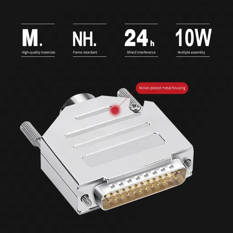 Gold-plated DB25 Connector Industrial 25-pin Plug with Metal Shell 25P Male Female Connector for LED Communication Converter