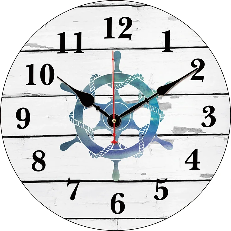 Vintage Rudder Kitchen Round Wall Clock Large Dinning Restaurant Cafe Decorative Wall Clock Silent Non-Ticking Nice For Gift