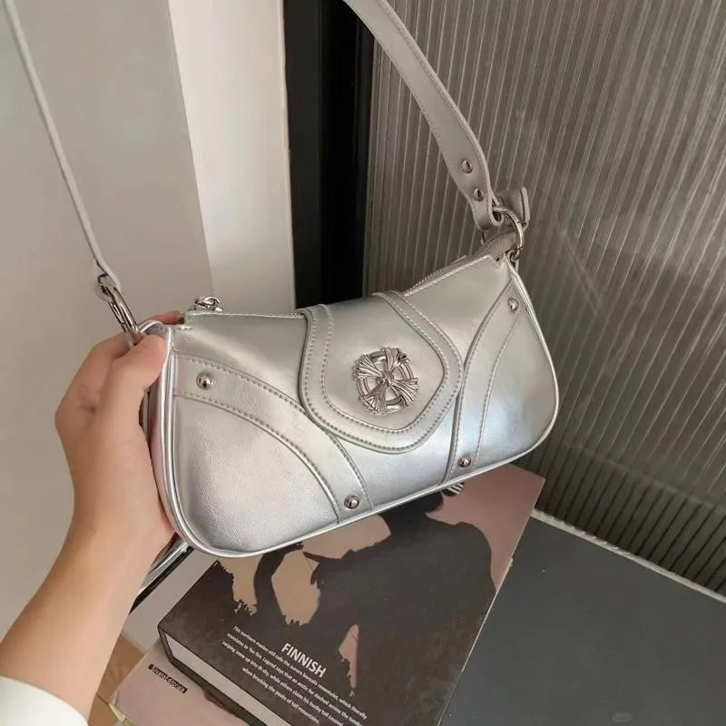 

Hot Girl Retro Rivet Handbag Women Pure Color Splice Leather Large Capacity Underarm Bag Ladies Harajuku Y2k Chic Shoulder Bags