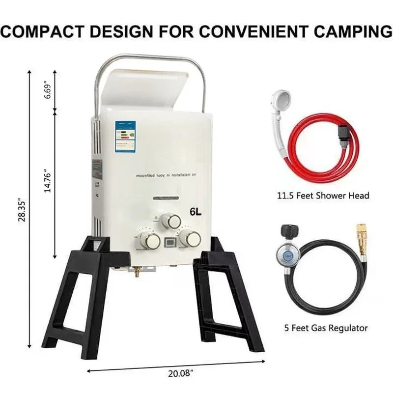 Portable 6L RV Water Heater - Outdoor Gas Propane Tankless Heater for Camping Showers