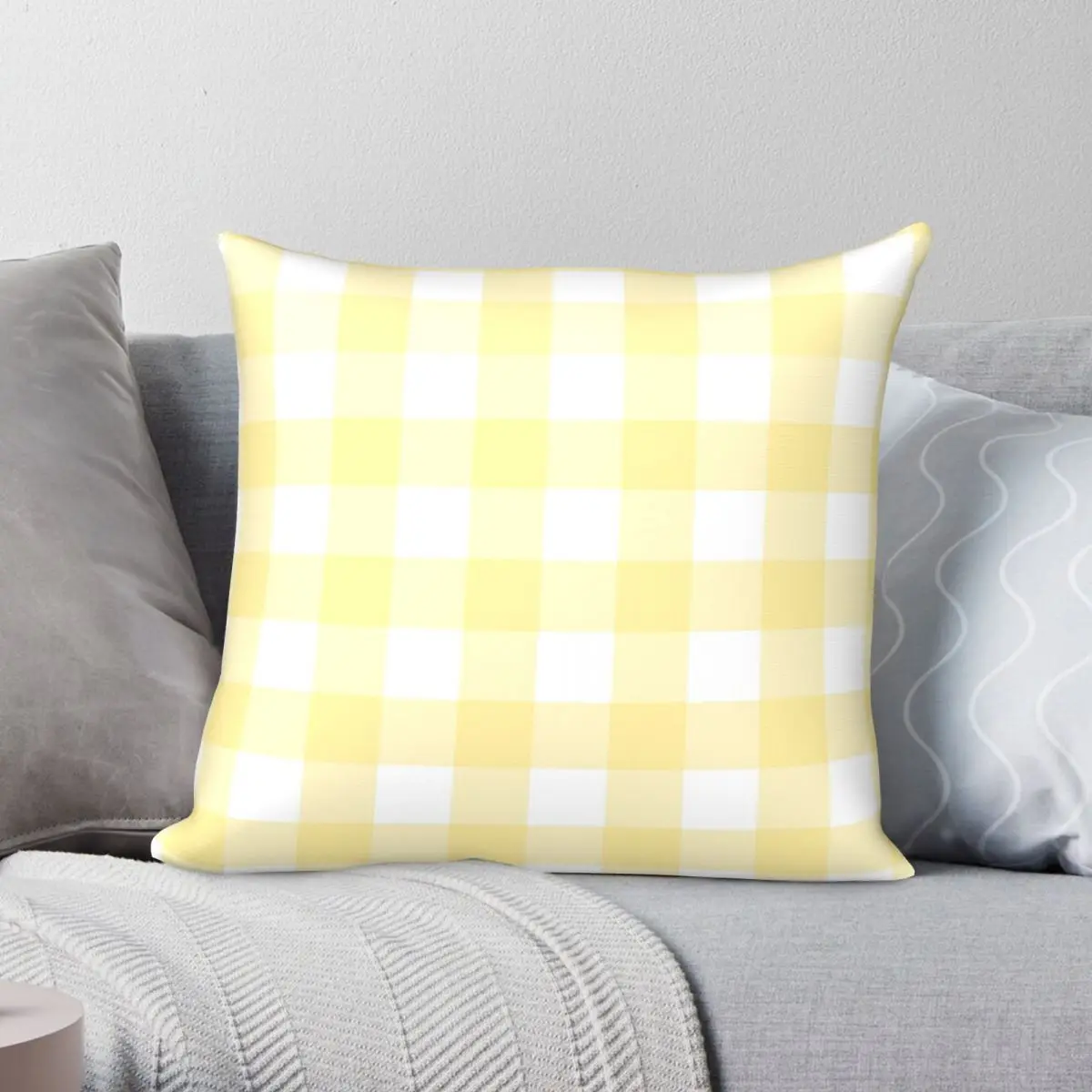 Pastel Yellow Gingham Pillowcase Polyester Linen Velvet Creative Zip Decor Throw Pillow Case Car Cushion Case