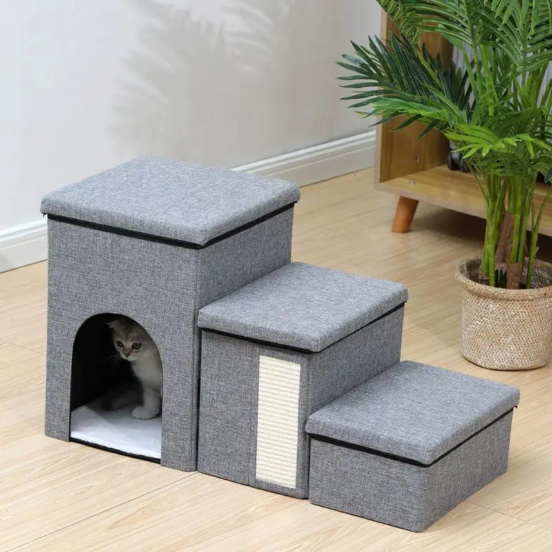 Dog Stairs With Storage Foldable Trunk Organizer Pet Ladder Storage Cat Stairs Storage Box Stable Soft Storage Organizer Dog