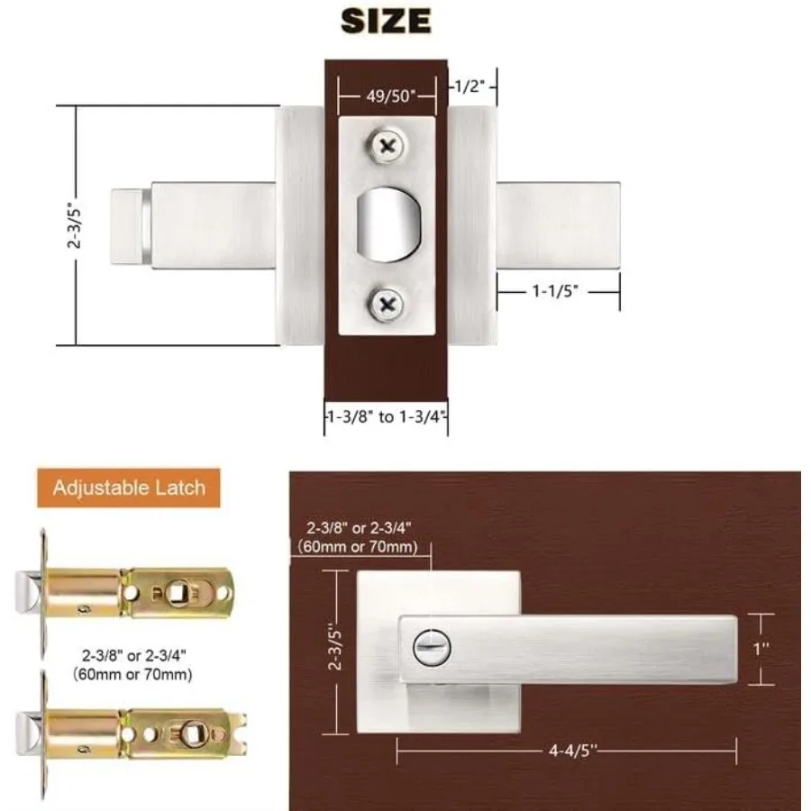 10 عبوات من أقفال أبواب النيكل الساتان لغرفة النوم والحمام وظيفة الخصوصية حزمة المقاول مجموعة أقفال مربعة على الطراز الحديث #2