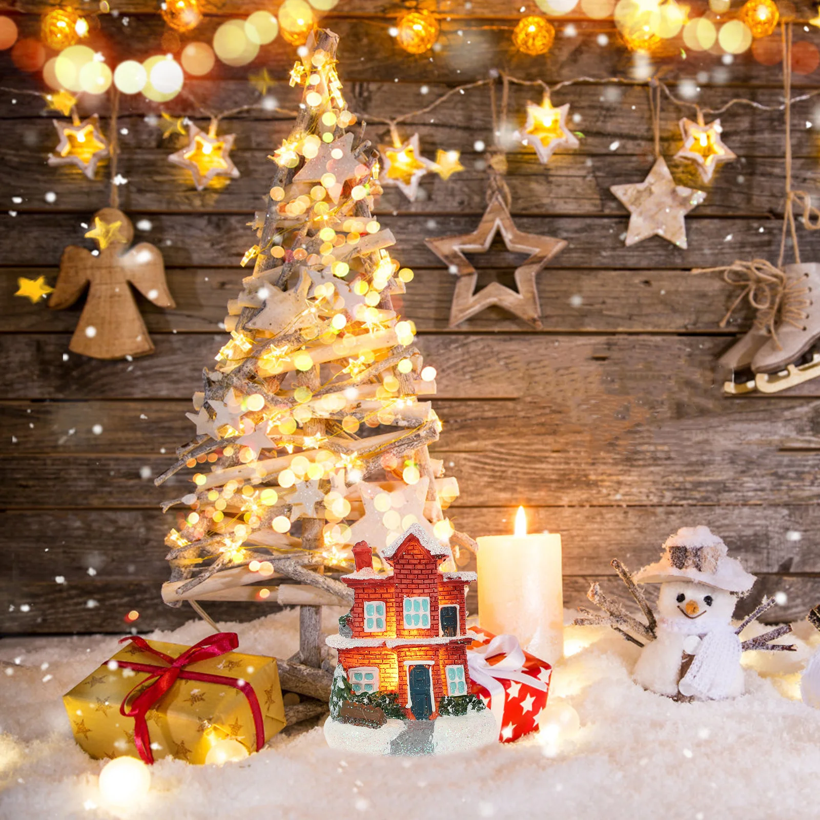 

Xmas Luminous House Resin Mini Lighted Ornament Christmas Decoration Supplies Party Favors Xmas Mini Lighted House