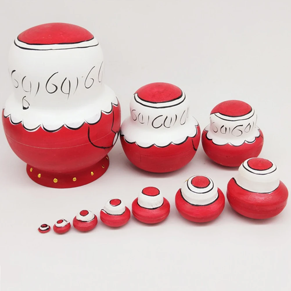 

10 PCS Santa Handmade Wood Toys Christmas Mini Nesting Stack Themed Russian Bamboo
