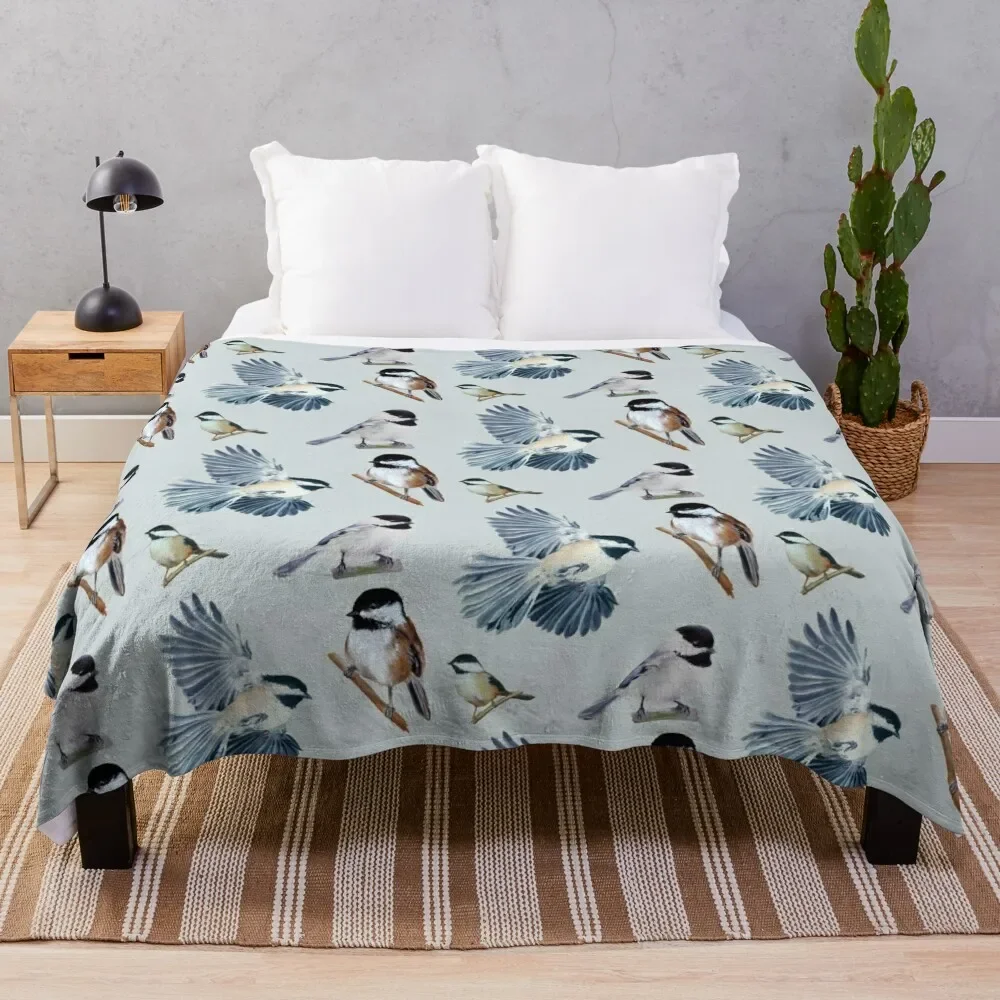 

Chickadee Sticker set & pattern (mirrored) Throw Blanket Bed Blankets For Sofas for sofa Cute Plaid Blankets