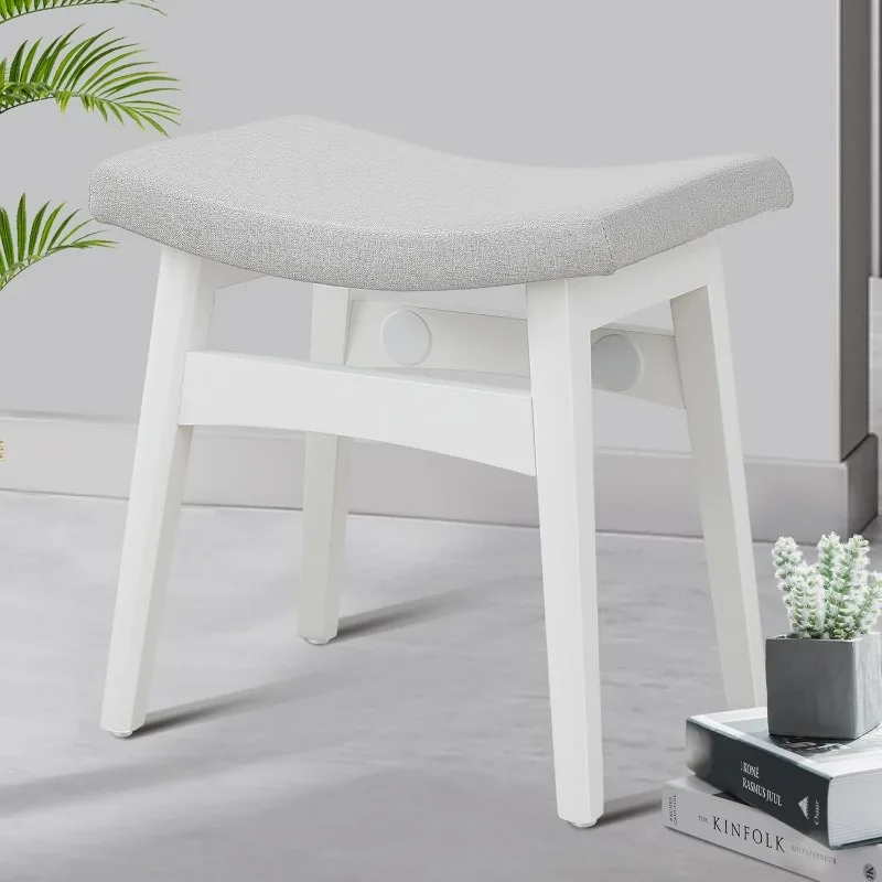 

Vanity Stool, Saddle Cushion Foot Stool, Modern Vanity Bench Ottoman with Solid Wood Legs and Upholstered Seat for Entryway