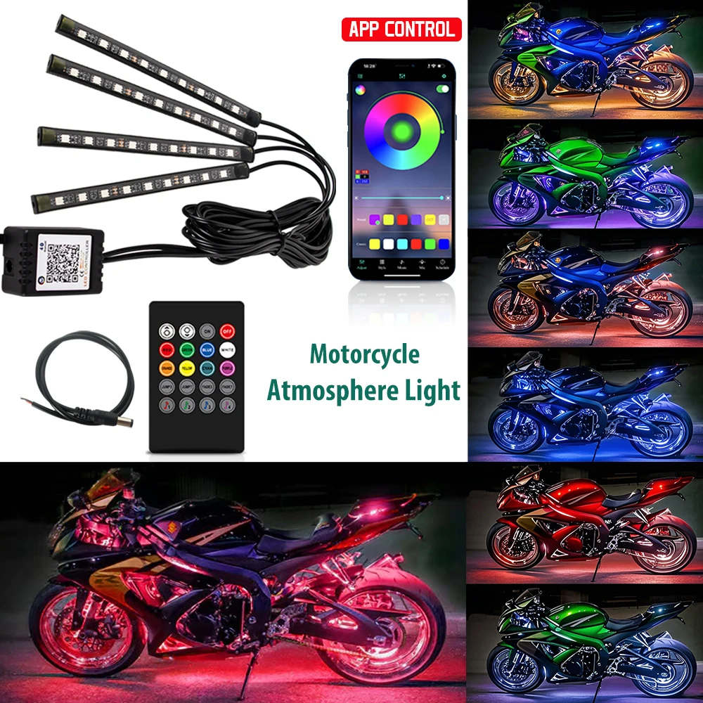 Universal Motorcycle Decorative Lights Strip RGB APP Remote Control Waterproof Decorative Ambient Lamp Moto Atmosphere Light