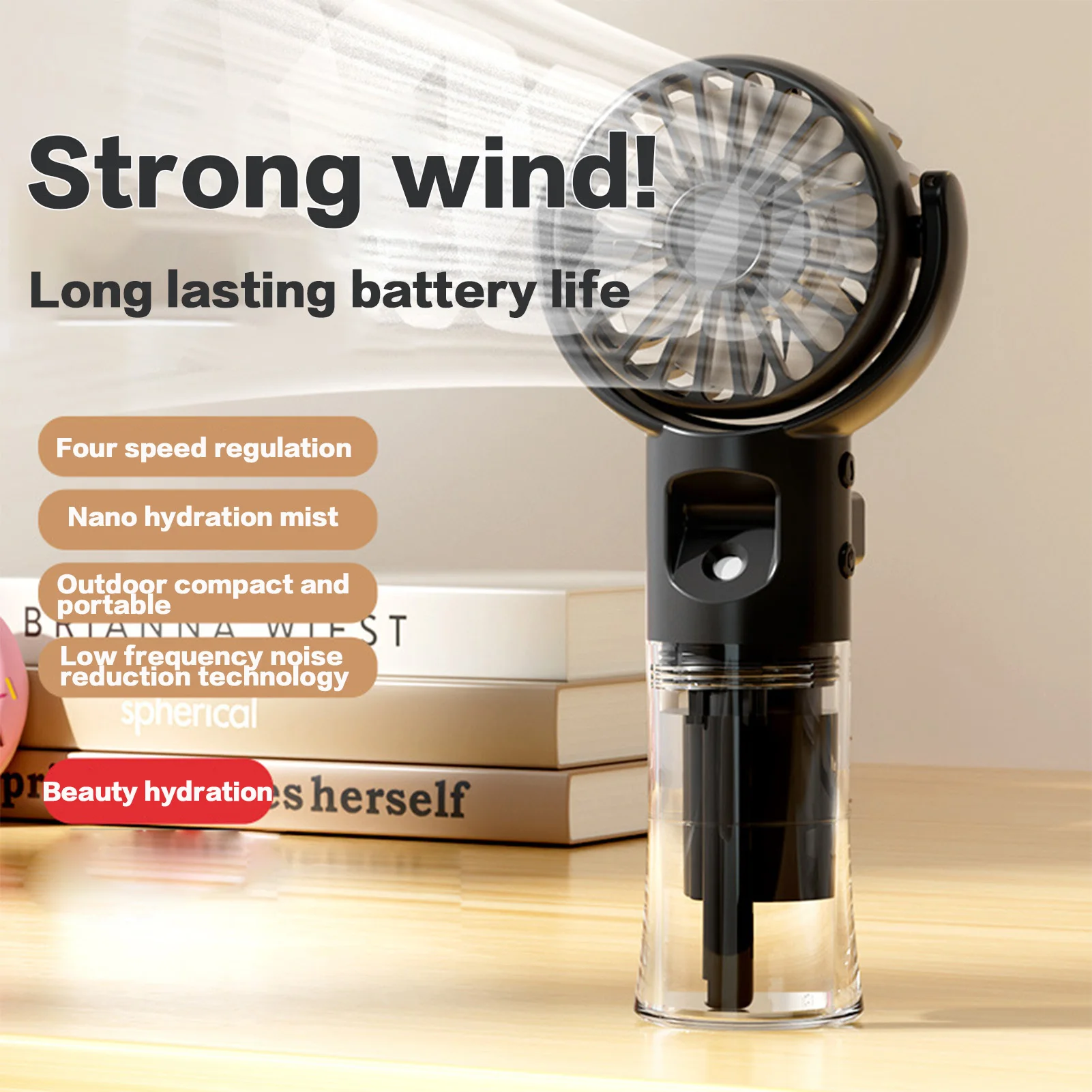 Rechargeable Handheld Portable Fan Low Noise Handheld Portable Fan for Office School Class Meeting