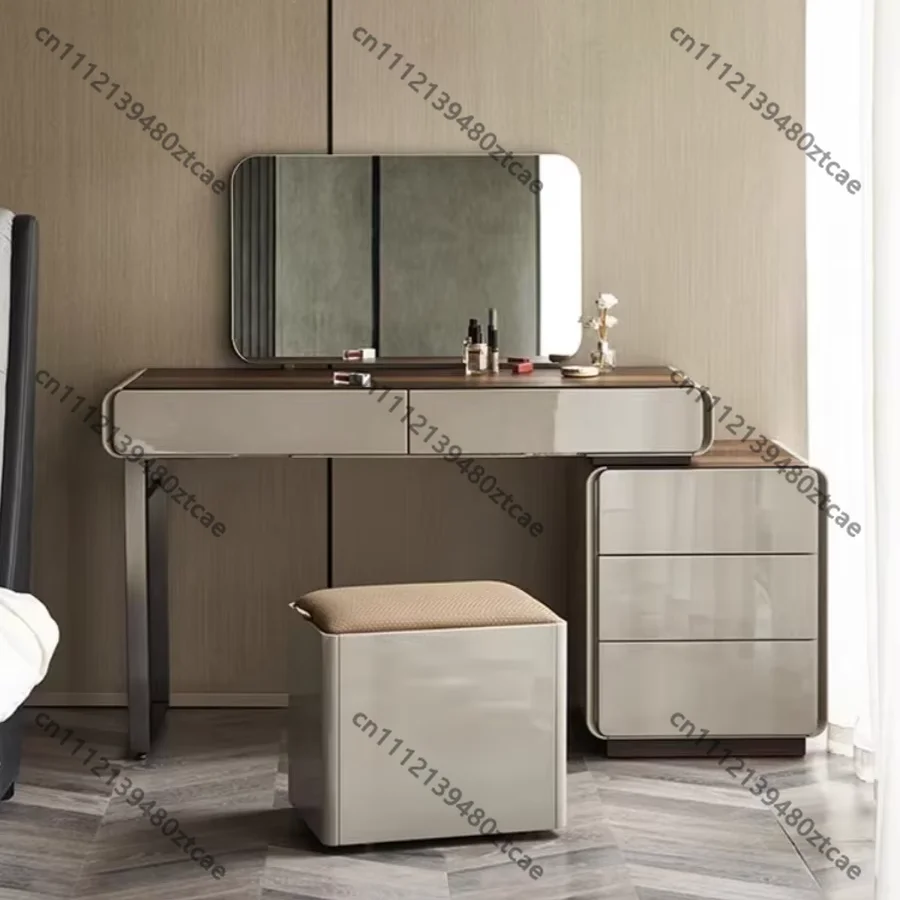 Expandable Bedroom Dressing Table Lacquered Frame Smoke Wood Top Vanity