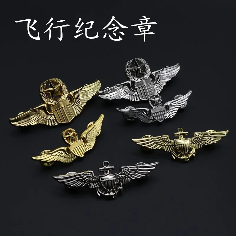 2Pcs USAF Senior Pilot Flying Wing Badge, Gold Silver Metal Insignia for Collection & Cosplay