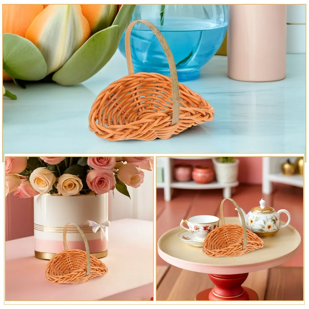 Mini Rattan Woven Baskets for Dollhouse Decor – 8pcs Lightweight Space-Saving Shell Flower Storage