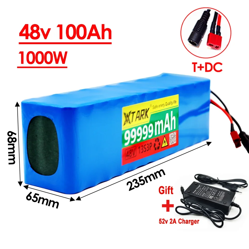 48V 100Ah 1000W 13s3p 48V 18650 Li-Ion Battery Pack for 54.6V Electric Scooter with BMS 54.6V Charger and Backup Battery