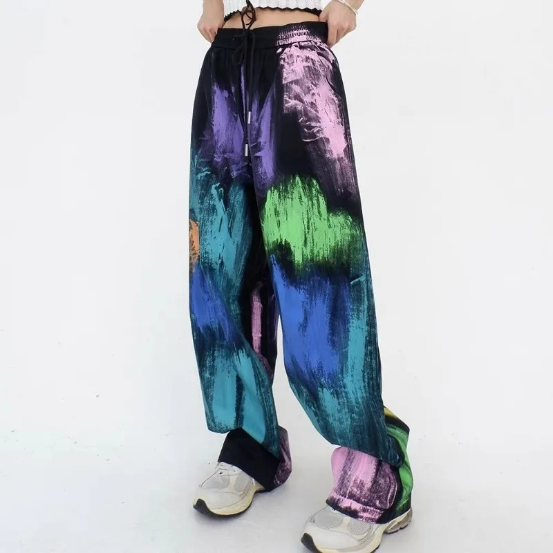 

Y2k Clothes Streetwear Hip Hop Pantalones High Waist Drawstring Slim Wide Leg Unique Pants Chic Graffiti Grunge Gothic Trousers