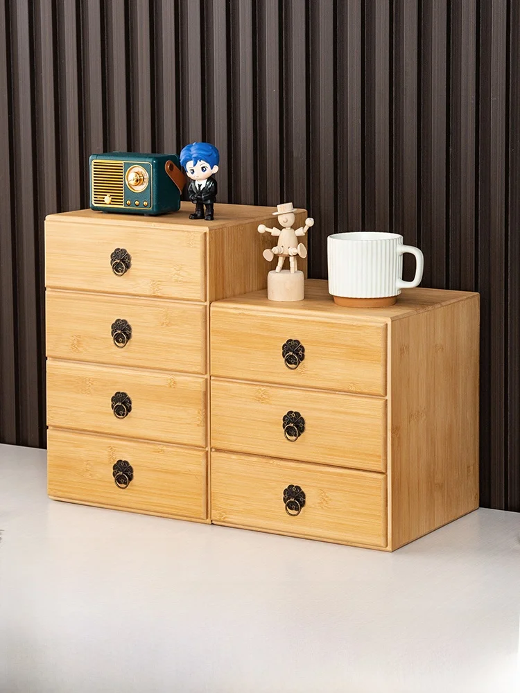Multi-layer Bamboo Desktop Storage Box Partitioned Organizer Drawer Style Versatile Weight Capacity Handmade Chinese Style