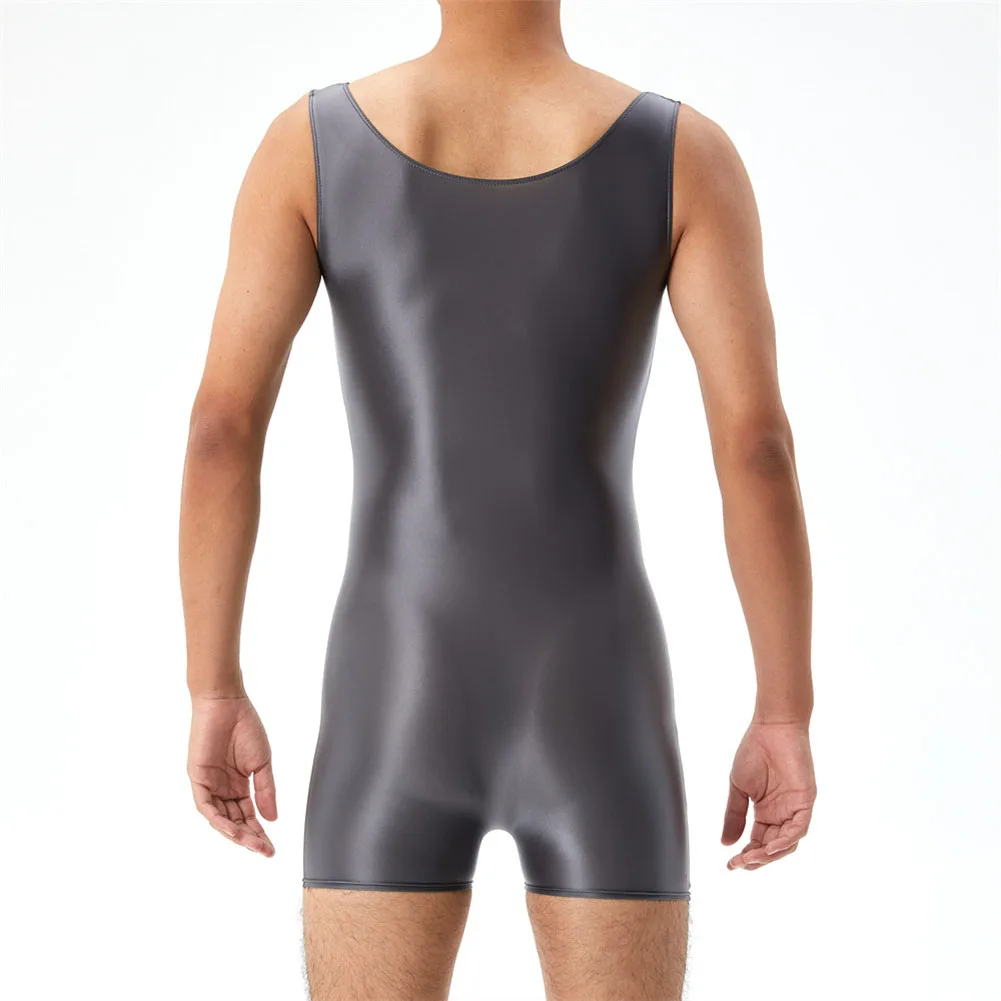 Stretchy Tank Leotard Jumpsuit  Bodystocking Slim Bodysuit For Men  Glossy Sleeveless Underwear  Thong Singlet Sport Leotard