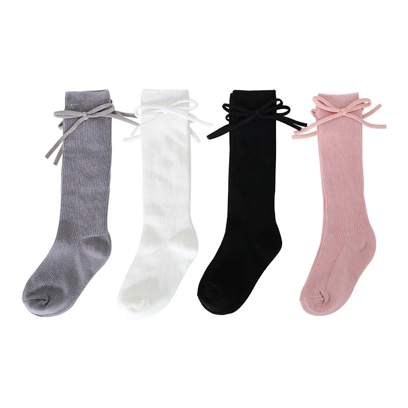 1 Pair Cute Bow Calf Sock for Kids Girl Retro Sweet Prinicess Bow Baby Girl Sock Spring Autumn Solid Color Cotton School Sock