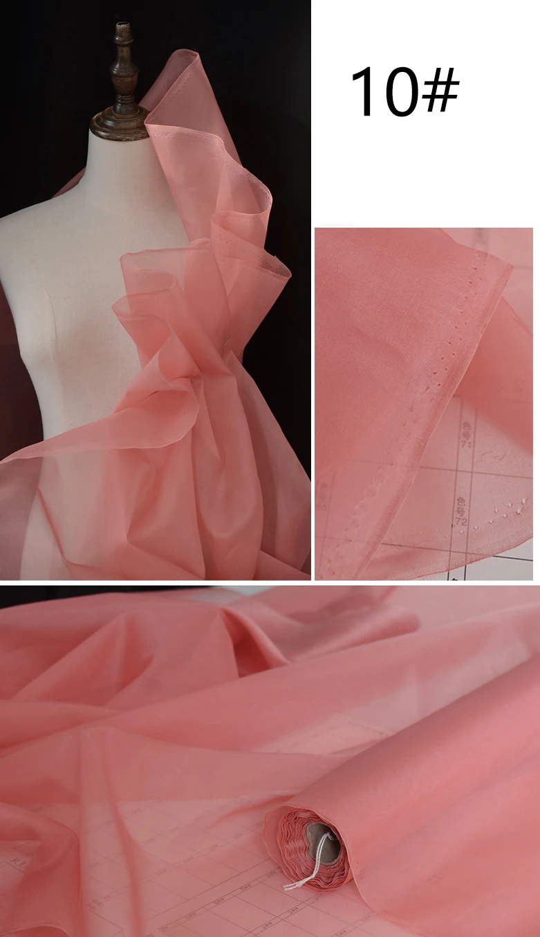 100% Mulberry Silk Organza, Width 138cm, Thickness 8m/m, Solid Color Pure Silk Fabric for Wedding DIY Sewing By The Meter