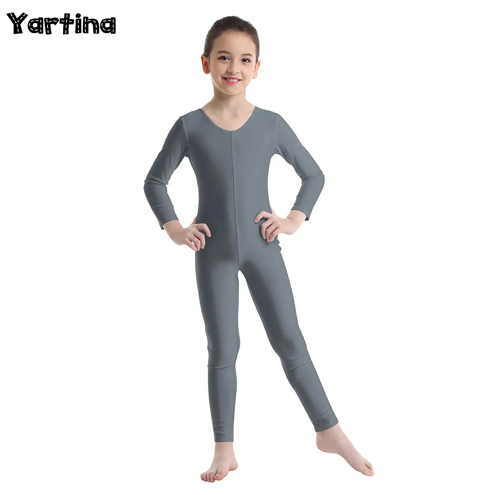 Kids Girls Long Sleeves Full Body Suit Ballet Dance Jumpsuit Gymnastics Leotard Jumpsuit Unitard Dancewear Catsuit Costume