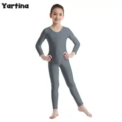 Kids Girls Long Sleeves Full Body Suit Ballet Dance Jumpsuit Gymnastics Leotard Jumpsuit Unitard Dancewear Catsuit Costume