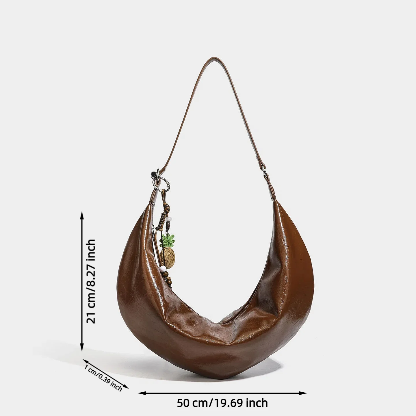 Ladies Boho Moon‑Shape Hobo Handbag, Decorative Pineapple Woven Beaded Pendant, Removable Strap, Spacious Multi‑pocket Dual‑use Shoulder & Crossbody Daily Purse