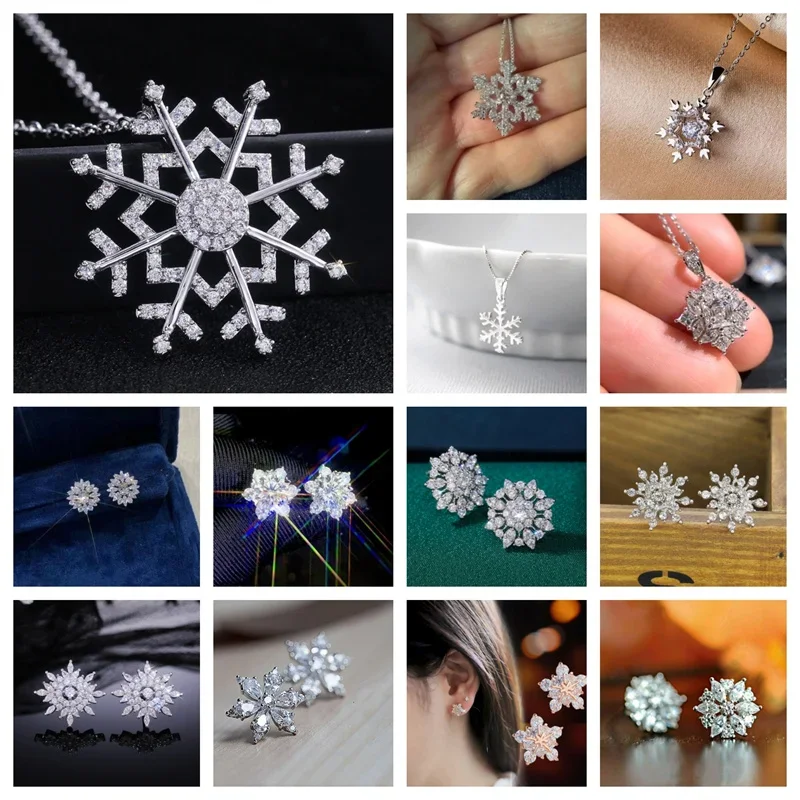 New Snowflake Necklace Earrings Shiny Zircon Winter Accessories Christmas Gift Fashion Jewelry  Temperament First